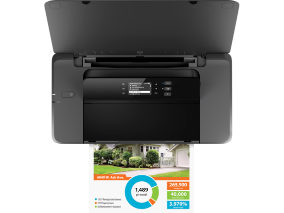 HP OfficeJet 200 Mobile Printer, Aerial/Top, open, with output