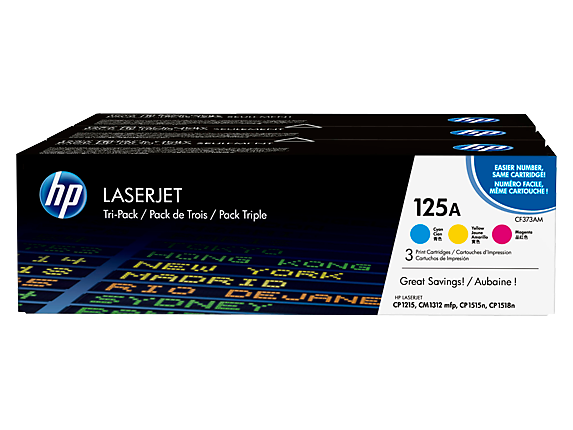 HP 125A 3-pack Cyan/Magenta/Yellow Original LaserJet Toner Cartridges, CE259A
