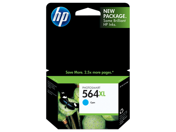 HP 564XL High Yield Cyan Original Ink Cartridge, CB323WN#140