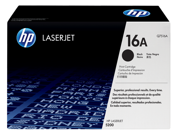 HP Laser Toner Cartridges and Kits, HP 16A Black Original LaserJet Toner Cartridge, Q7516A