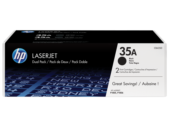 HP Laser Toner Cartridges and Kits, HP 35A 2-pack Black Original LaserJet Toner Cartridges, CB435D