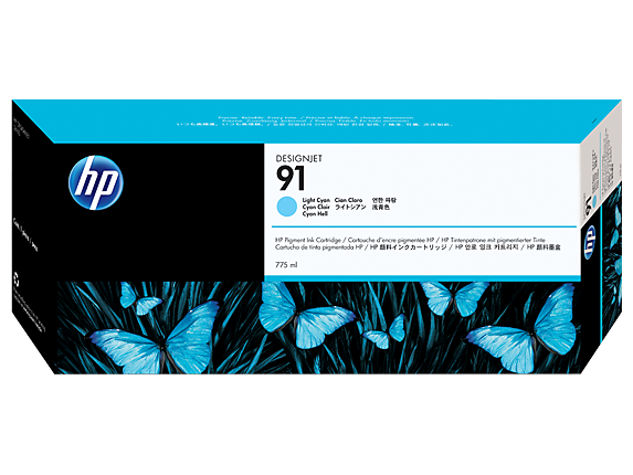 HP 91 775-ml Light Cyan DesignJet Pigment Ink Cartridge, C9470A