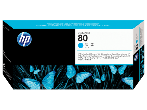 HP 80 Cyan DesignJet Printhead and Printhead Cleaner, C4821A