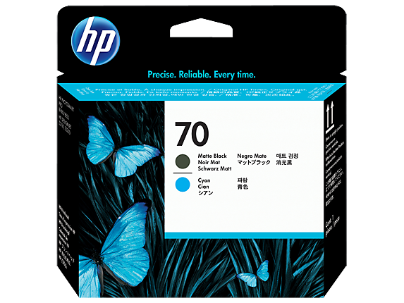 Ink Supplies, HP 70 Matte Black and Cyan DesignJet Printhead, C9404A