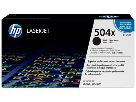 HP 504X CE250X Nagykapacitású fekete toner / festékkazetta Color Laserjet CP3525 és CM3530 nyomtatókhoz (10500 old.)