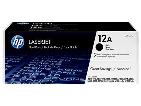 HP 12A Q2612AD 2db 12A fekete toner / festékkazetta Laserjet 1010/ 1012/ 1015/ 1018/ 1020/ 1022/ 3015/ 3020/ 3030/ 3050/ 3052/ 3055 M1005 / M1319 nyomtatókhoz (2*2000 old.) 