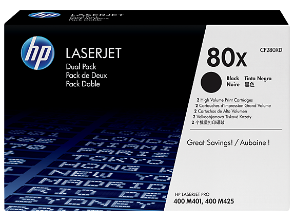 HP 80X 2-pack High Yield Black Original LaserJet Toner Cartridges, CF280XD