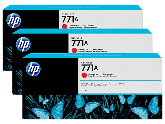 HP 771A 775ml Chromatic Red Designjet Ink Cartridge 3-Pack,B6Y40A
