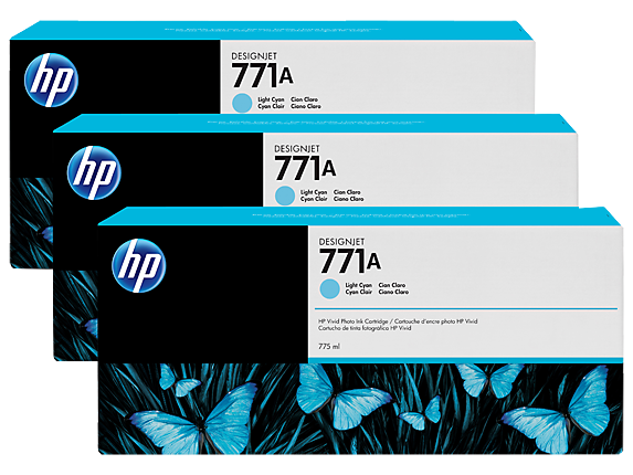 HP 771A 775ml Light Cyan Designjet Ink Cartridge 3-Pack,B6Y44A