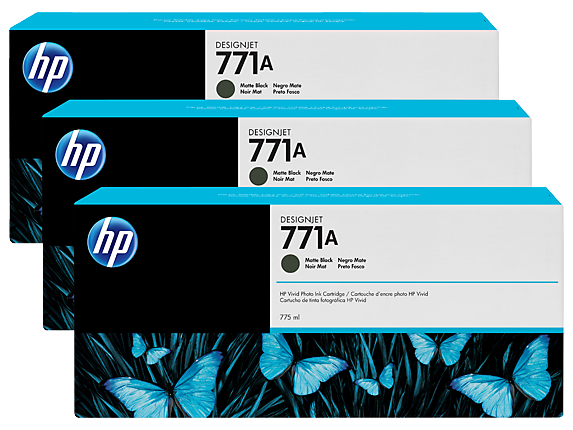 HP 771A 775ml Matte Black Designjet Ink Cartridge 3-Pack, B6Y39A