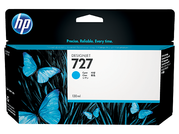 Ink Supplies, HP 727 130-ml Cyan DesignJet Ink Cartridge, B3P19A