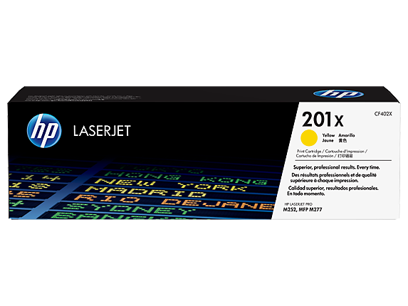 HP Laser Toner Cartridges and Kits, HP 201X High Yield Yellow Original LaserJet Toner Cartridge, CF402X