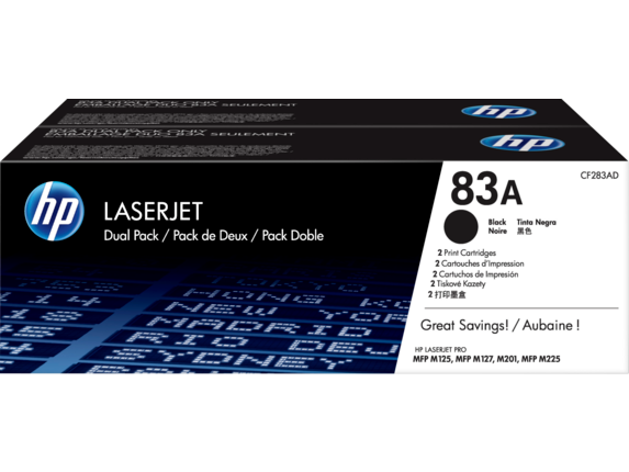 HP Laser Toner Cartridges and Kits, HP 83A 2-pack Black Original LaserJet Toner Cartridges, CF283AD