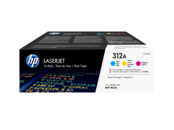 HP 312A (CF440A-M) 3-Pack Cyan/Magenta/Yellow Original LaserJet Toner Cartridges