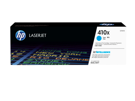 HP Laser Toner Cartridges and Kits, HP 410X High Yield Cyan Original LaserJet Toner Cartridge, CF411X