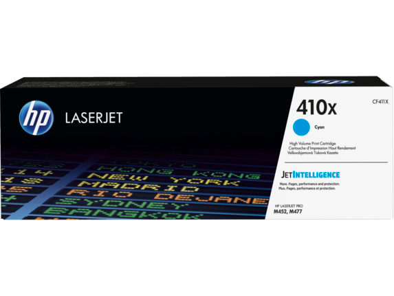 HP Laser Toner Cartridges and Kits, HP 410X High Yield Cyan Original LaserJet Toner Cartridge, CF411X