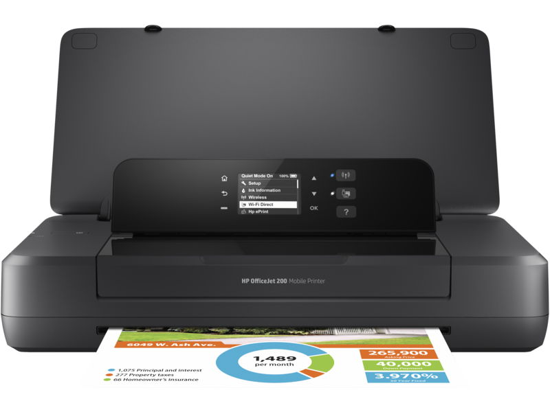 HP OfficeJet 200 Mobile Printer, Center, Front, open, with output