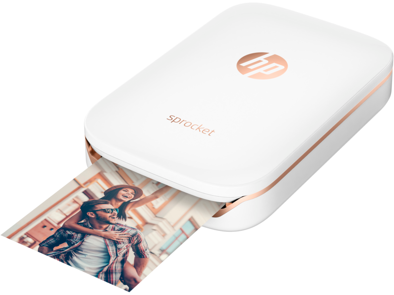Hp Sprocket Photo Printer (White), Left Facing, With Output