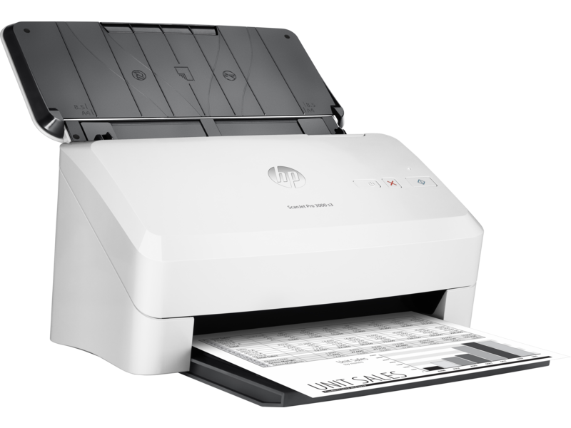 HP ScanJet Pro 3000 s3 sheet-feed Scanner, Right facing, with output