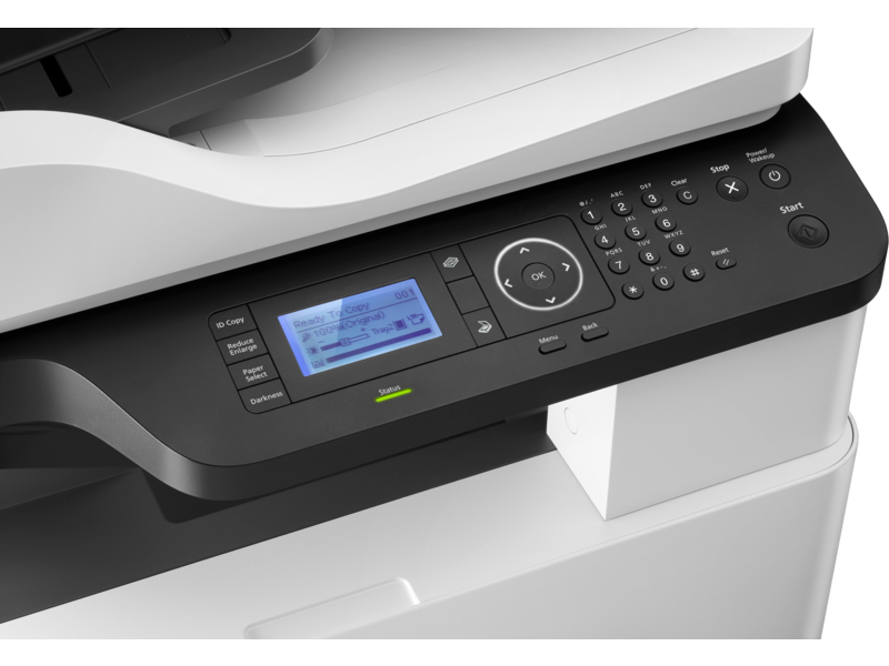HP LaserJet MFP M436nda, mono tabloid printer, detail control panel