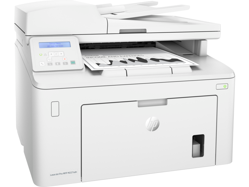 HP LaserJet Pro MFP M227sdn, Right facing, with output