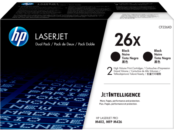 HP 26X, (CF226X-D) 2-Pack High-Yield Black Original LaserJet Toner Cartridges
