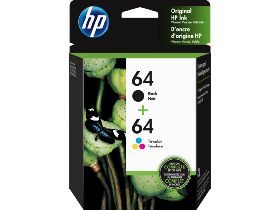 Ink Supplies, HP 64 2-pack Black/Tri-color Original Ink Cartridges, X4D92AN#140