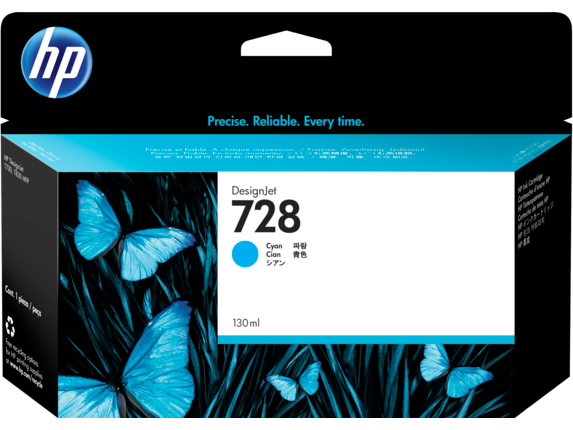 Ink Supplies, HP 728 130-ml Cyan DesignJet Ink Cartridge, F9J67A