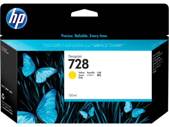 Ink Supplies, HP 728 130-ml Yellow DesignJet Ink Cartridge, F9J65A