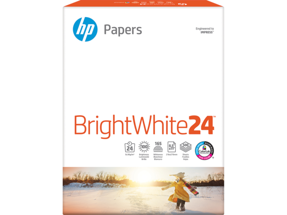 HP Home & Office Papers, HP BrightWhite24(R), 24 lb, 8.5 x 11 in. (216 x 279 mm), 500 sheets, HPB1124P