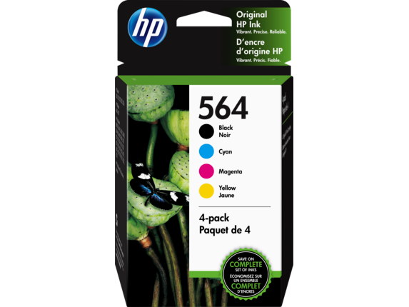 HP 564 4-pack Black/Cyan/Magenta/Yellow Original Ink Cartridges, 3YQ22AN#140