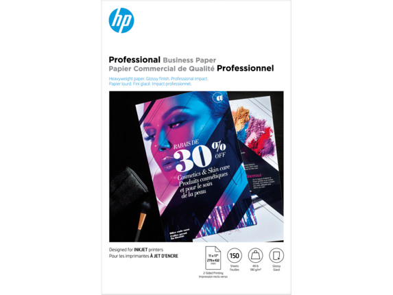 HP Business Papers, HP Professional Business Paper, Glossy, 48 lb, 11 x 17 in. (279 x 432 mm), 150 sheets CG932A
