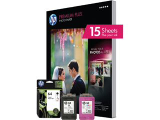 HP 64 Black/Tri-color Photo Value Pack-15 sht/8.5 x 11 in, 4WN14A HP 64 Black/Tri-color Photo Value Pack-15 sht/8.5 x 11 in, 4WN14A