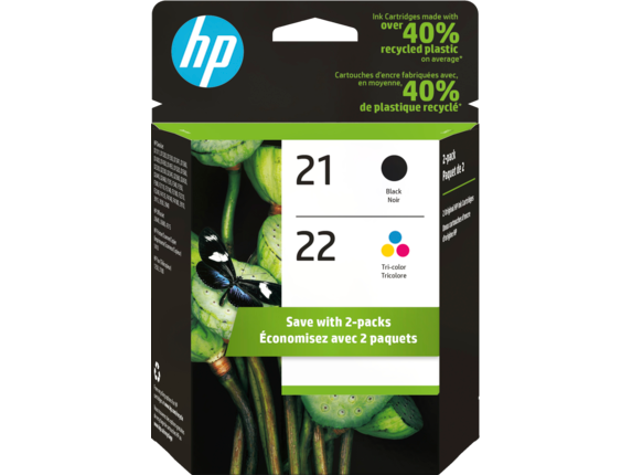 HP 21 Black/22 Tri-color 2-pack Original Ink Cartridges, C9509FN#140