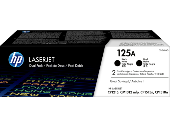 HP Laser Toner Cartridges and Kits, HP 125A 2-pack Black Original LaserJet Toner Cartridges, CB540AD