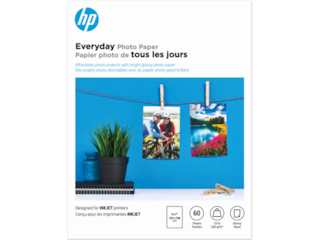 HP Everyday Photo Paper, Glossy, 52 lb, 5 x 7 in. (127 x 178 mm), 60 sheets CH097A