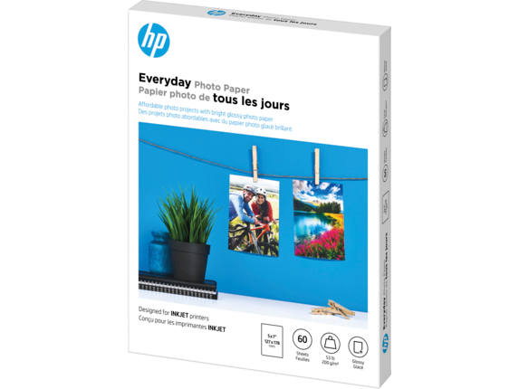 HP Everyday Photo Paper, Glossy, 5x7 in, 60 sheets (CH097A
