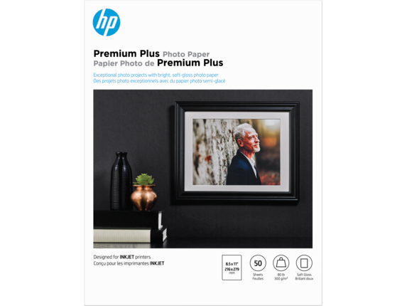 HP Photo Papers, HP Premium Plus Photo Paper, Satin, 80 lb, 8.5 x 11 in. (216 x 279 mm), 50 sheets CR667A