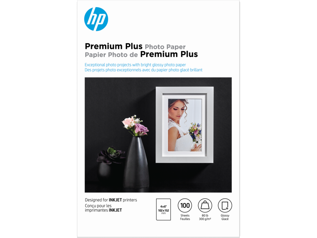 HP Premium Plus Glossy Photo Paper-100 sht/4 x 6 in, CR668A