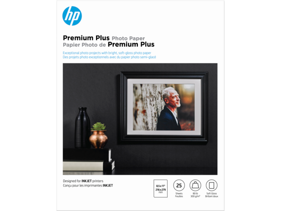HP Photo Papers, HP Premium Plus Photo Paper, Satin, 80 lb, 8.5 x 11 in. (216 x 279 mm), 25 sheets CR671A