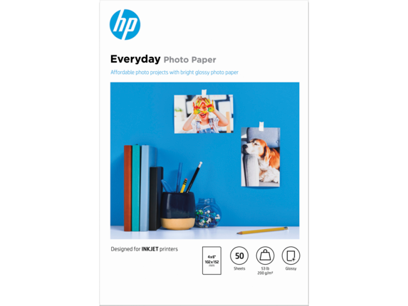 HP Photo Papers, HP Everyday Photo Paper, Glossy, 52 lb, 4 x 6 in. (101 x 152 mm), 50 sheets CR758A