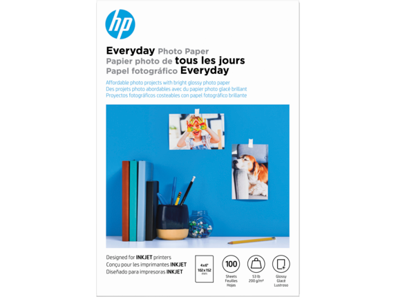 HP Photo Papers, HP Everyday Photo Paper, Glossy, 52 lb, 4 x 6 in. (101 x 152 mm), 100 sheets CR759A