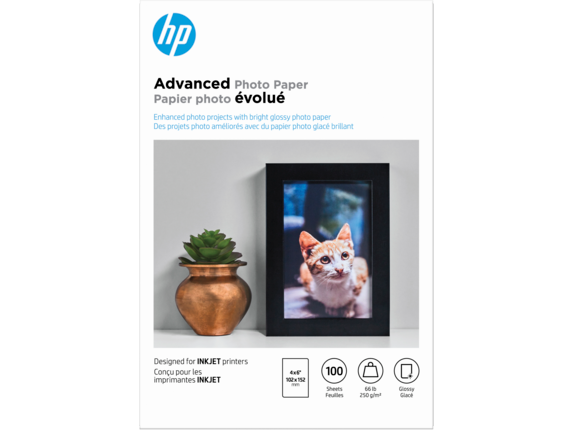 HP Photo Papers, HP Advanced Photo Paper, Glossy, 65 lb, 4 x 6 in. (101 x 152 mm), 100 sheets Q6638A