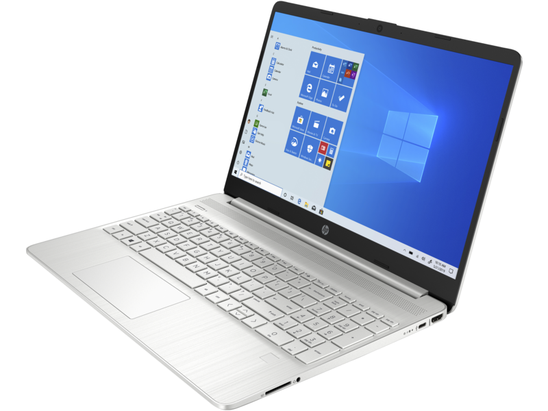 20C1 - HP 15 Laptop PC (15, Natural Silver, T, HD Cam, nonODD, FPR) Win10, Left Facing