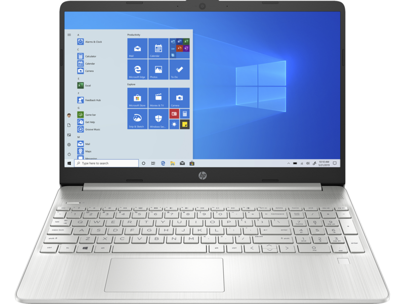 20C1 - HP 15 Laptop PC (15, Natural Silver, T, HD Cam, nonODD, FPR) Win10, Center Facing