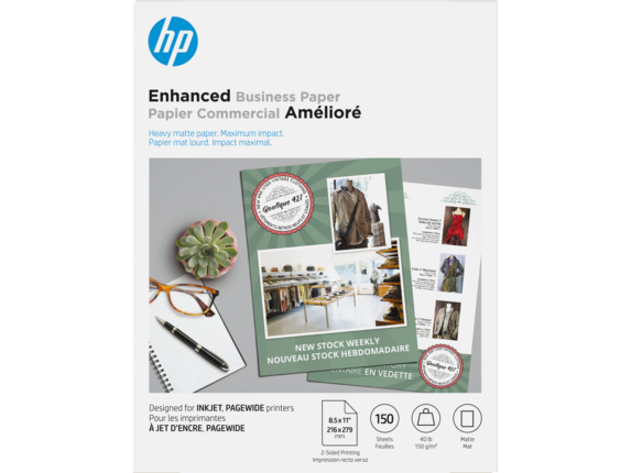 HP Enhanced Business Inkjet 8.5 x 11 Multipurpose Paper, 40 lbs., 150 Sheets/Pack (9ZE20A)