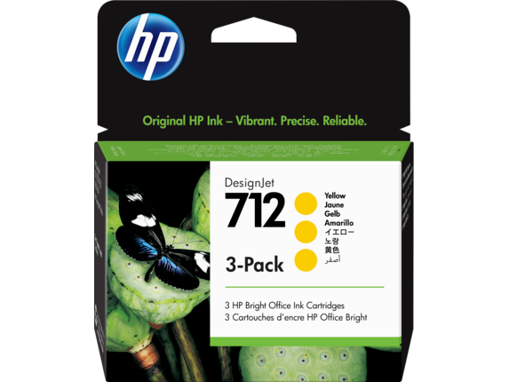 Ink Supplies, HP 712 Yellow DesignJet Ink Cartridge 3-Pack, 3ED79A