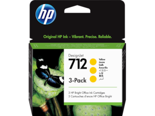 HP 712 Yellow DesignJet Ink Cartridge 3-Pack, 3ED79A