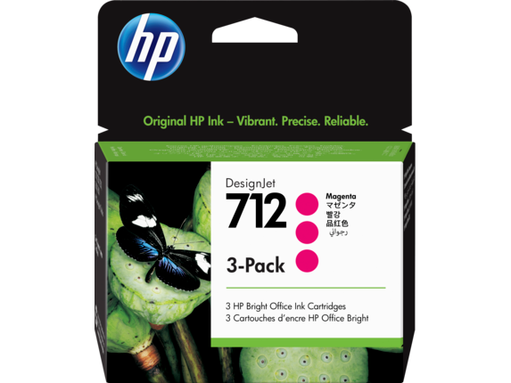 Ink Supplies, HP 712 Magenta DesignJet Ink Cartridge 3-Pack, 3ED78A