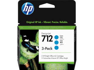 HP 712 Cyan DesignJet Ink Cartridge 3-Pack, 3ED77A